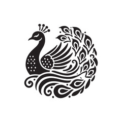 Black Color Peacock silhouette design Vector Illustration, Solid White Background (13).eps