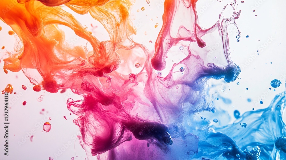 Poster colorful ink mixing in water creating abstract shapes
