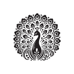 Black Color Peacock silhouette design Vector Illustration, Solid White Background (16).eps