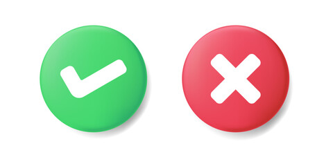 Fototapeta premium Check mark and cross mark icon button set. Rounded Circle Red and green checklist or voting sign. Tick and X icon , Simple ok yes no graphic design, right checkmark symbol accepted and rejected