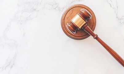 Wooden Gavel on Marble Surface A Symbol of Justice and Law