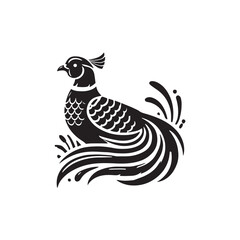 Black Color Pheasant silhouette design Vector Illustration, Solid White Background (5).eps