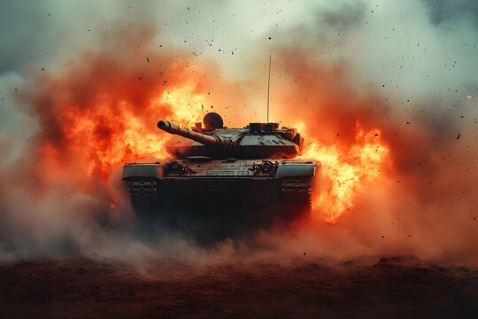 Burning tank battlefield combat explosion war