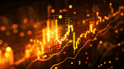 Abstract financial graph with glowing elements representing market trends and data analysis.