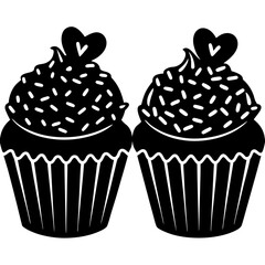 Valentine's day cupcakes with sprinkles silhouette vector illustration 