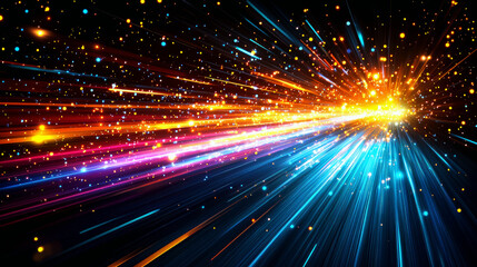 Fototapeta premium Abstract Cosmic Light Burst: Vibrant Colors and Glowing Energy Streaks
