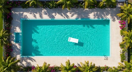  Aerial view of a turquoise pool 