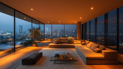 Modern apartment with city view at night. (1)
