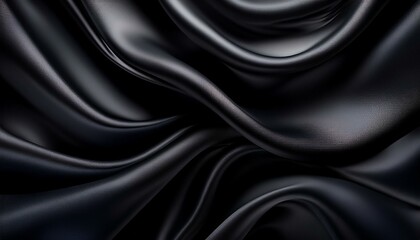 silk fabric abstract wavy black satin fabric background generative ai