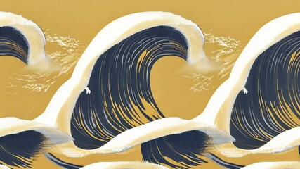 Waves crash against the shore with foam swirling in warm sunset colors during a serene coastal evening