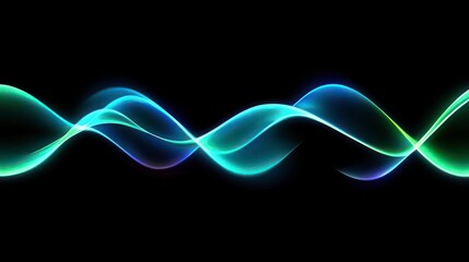 Naklejka premium Abstract glowing turquoise and teal waves on black background.