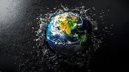 Fototapeta premium Detailed 3D rendering of the vibrant and colorful Earth globe with water textures and continents on a matte black background representing the planet s geography climate and natural environment