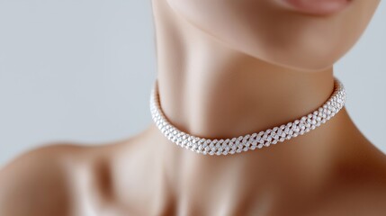 A thin, beautiful stylish delicate white gold chain choker with small diamonds, showcasing elegance and minimalistic jewelry design
