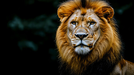 Naklejka premium Majestic African Lion: A Close-Up Portrait of the King of the Jungle in its Natural Habitat