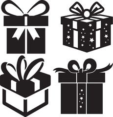 Silhouette give box and other icon flat style with vector and background design . 