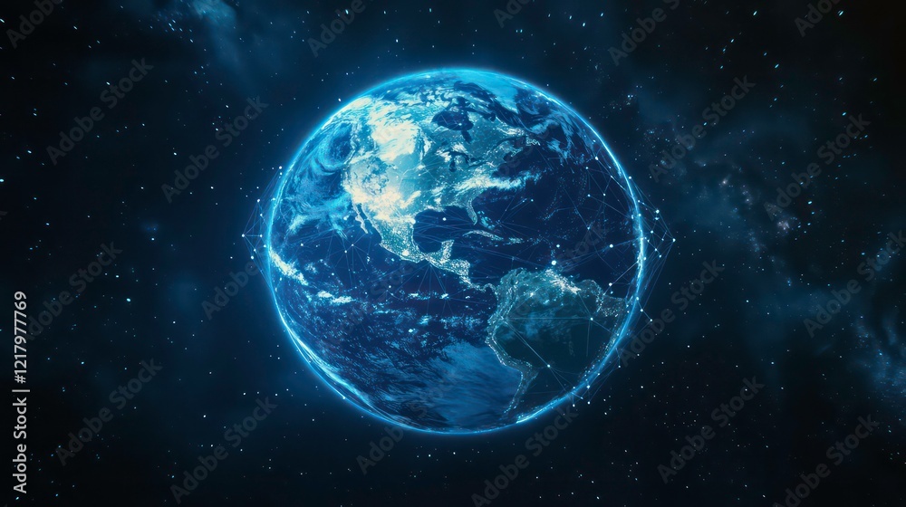 Aufkleber Glowing Earth in space, digital network connection.