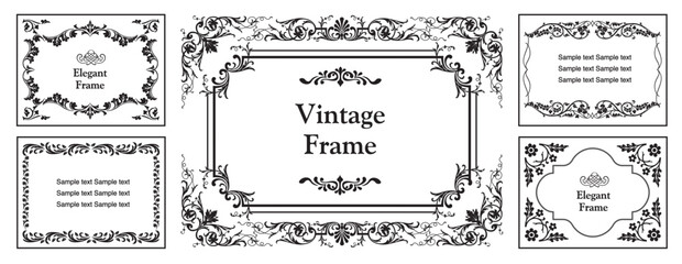 Set of vintage frames, border. Luxury vintage invitation vector set. Vector floral ornament..eps