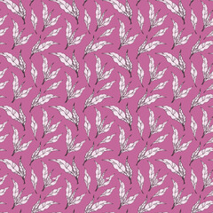 Bright pink floral watercolor seamless pattern for printing. Intertwining leaves and branches hand drawn. Nature botanical magenta background design for fabric, textile, print