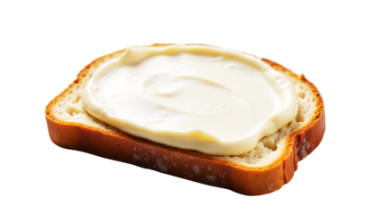A slice of whole grain bread topped with a thick layer of cream cheese