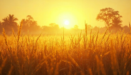 Fototapeta premium wheat field at sunset