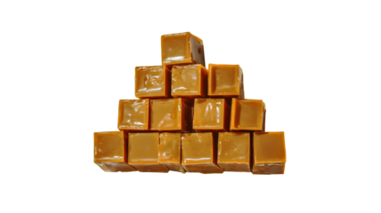 Caramel cubes floating honey isolated on Transparent Background