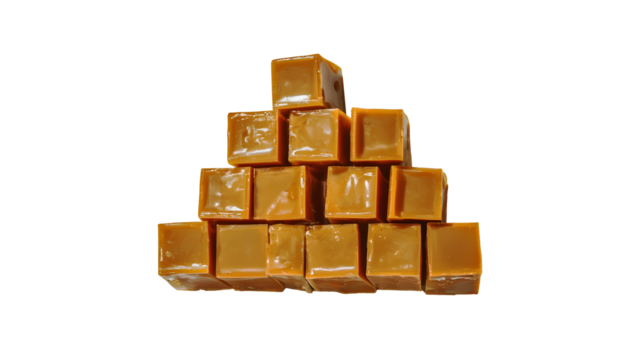 Caramel cubes floating honey isolated on Transparent Background
