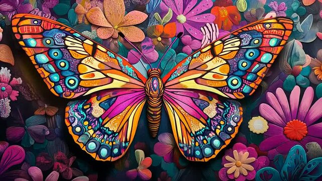 Vibrant Butterfly Amidst a Floral Tapestry