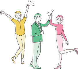 ビジネス｜ハイタッチして喜び合うビジネスパーソンのイラスト