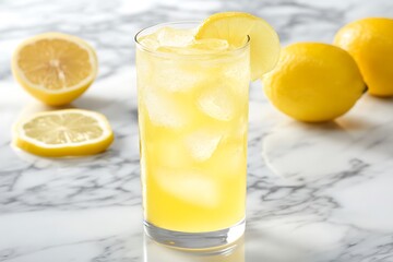 Vibrant Lemon Iced Drink on Marble