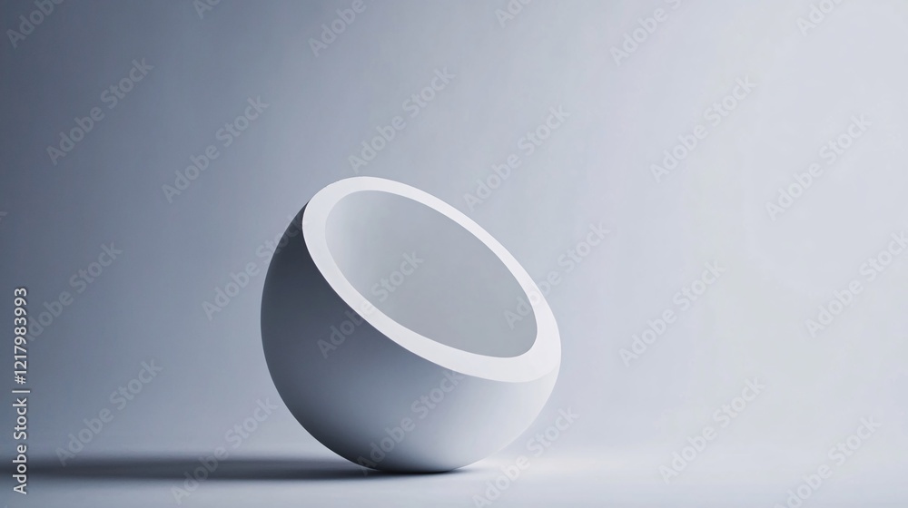 Aufkleber white sphere cut in half resting on gray background representing minimal concept