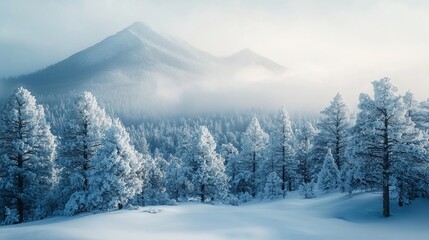 Obraz premium Snowy mountain forest winter sunrise landscape