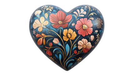 Heart with floral pattern on transparent background