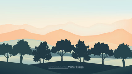 Tranquil Nature-Inspired Abstract Vector BG Background with Gradient Sky, Rolling Hills, and Gentle Colors
