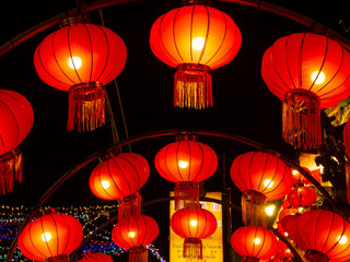 Red lanterns for Chinese New Year in the night, Thailand.