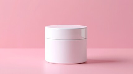 White cosmetic jar mockup on pink background presenting beauty products