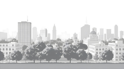 Naklejka premium Modern high-rise buildings Isolated on white background, with clipping path. Black & White style. Generative AI