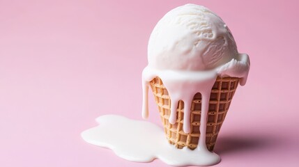 A soft and creamy vanilla soft serve ice cream cone with a pink background, ideal for capturing indulgent moments in dessert photography.