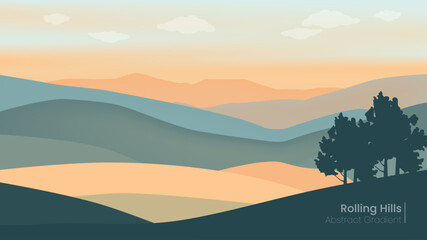 Tranquil Nature-Inspired Abstract Vector BG Background with Gradient Sky, Rolling Hills, and Gentle Colors
