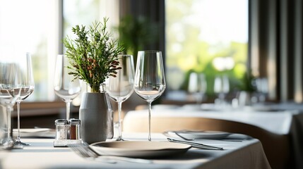 Elegant restaurant table setting expecting guests for lunch or dinner