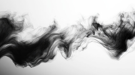 Fototapeta premium The black smoke is silky smooth, with a white background