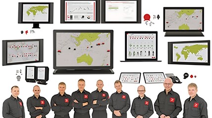 Team presenting diverse software interfaces on various devices.