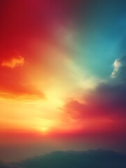 Fototapeta premium Vibrant sunset with colorful clouds and hazy horizon.