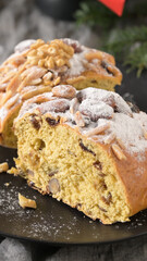 A close-up of a slice of Bolo Rainha