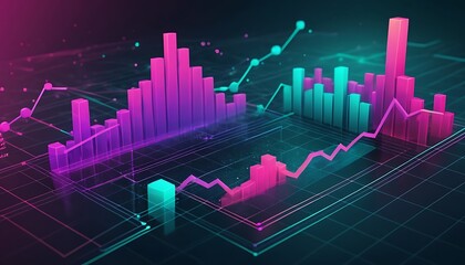Naklejka premium Abstract 3D Financial Data Visualization Charts Graphs