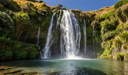 Fototapeta premium 뉴질랜드 아름다운 폭포가 흐르는 경관