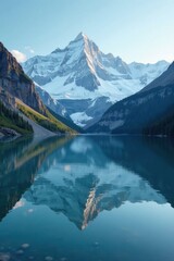 Obraz premium Glacial lake with snow-capped mountains reflected in its calm surface, mountain, snow, reflection