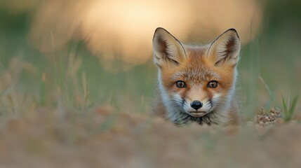 Red fox kit nuzzles mother during twilight in a natural setting