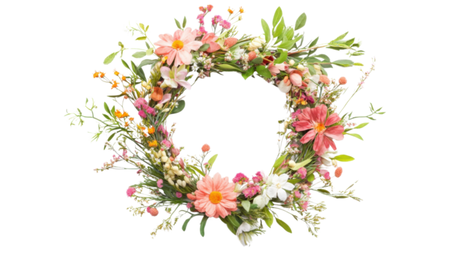 Flower wreath on transparent background 