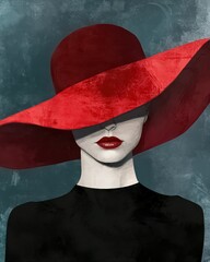 Red hat, fashion woman, art painting