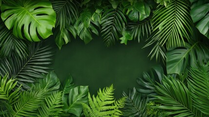 Textured dark green fern leaf background from a tropical forest setting